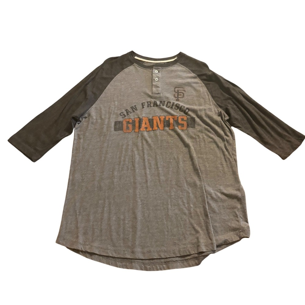 MLB San Francisco Giants Henley Shirt Mens XL Gray Raglan 3/4 Sleeve Graphic Tee